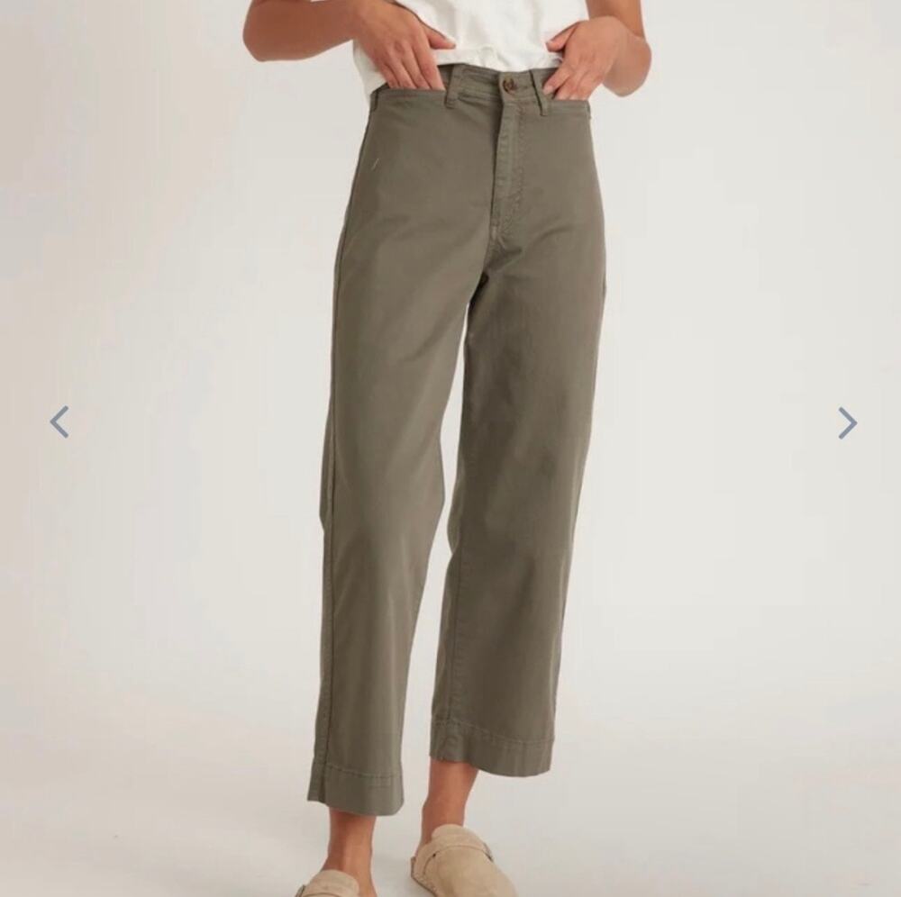 Marine Layer Bridget Crop Wide Leg High Rise Pant Olive Green Gorpcore Size 10